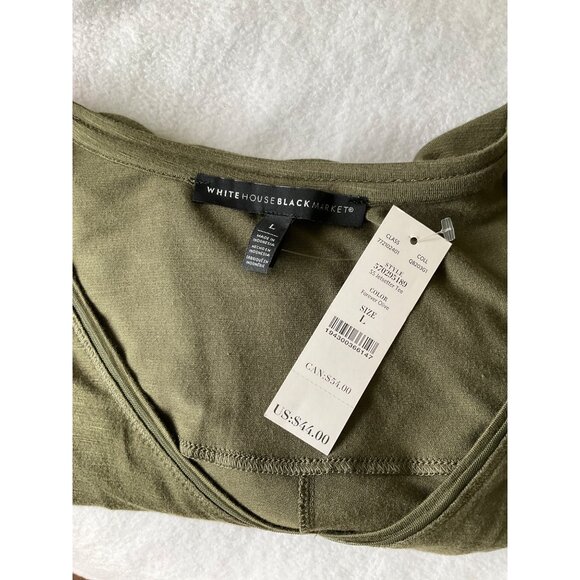 White House Black Market size Large Jetsetter Tee Olive Green NEW - Picture 5 of 5
